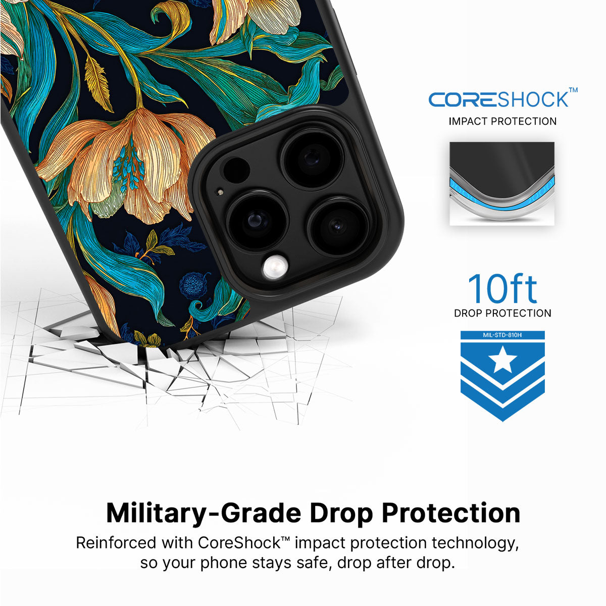 Blue Floral Designer iPhone 13 Pro Case – Tulip Play | MagSafe