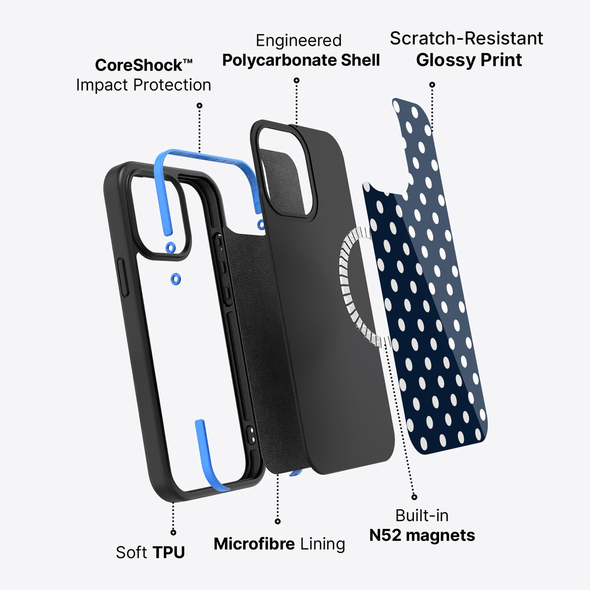 Navy Polka Dot iPhone 13 Pro Max Case – Deep Sea | MagSafe
