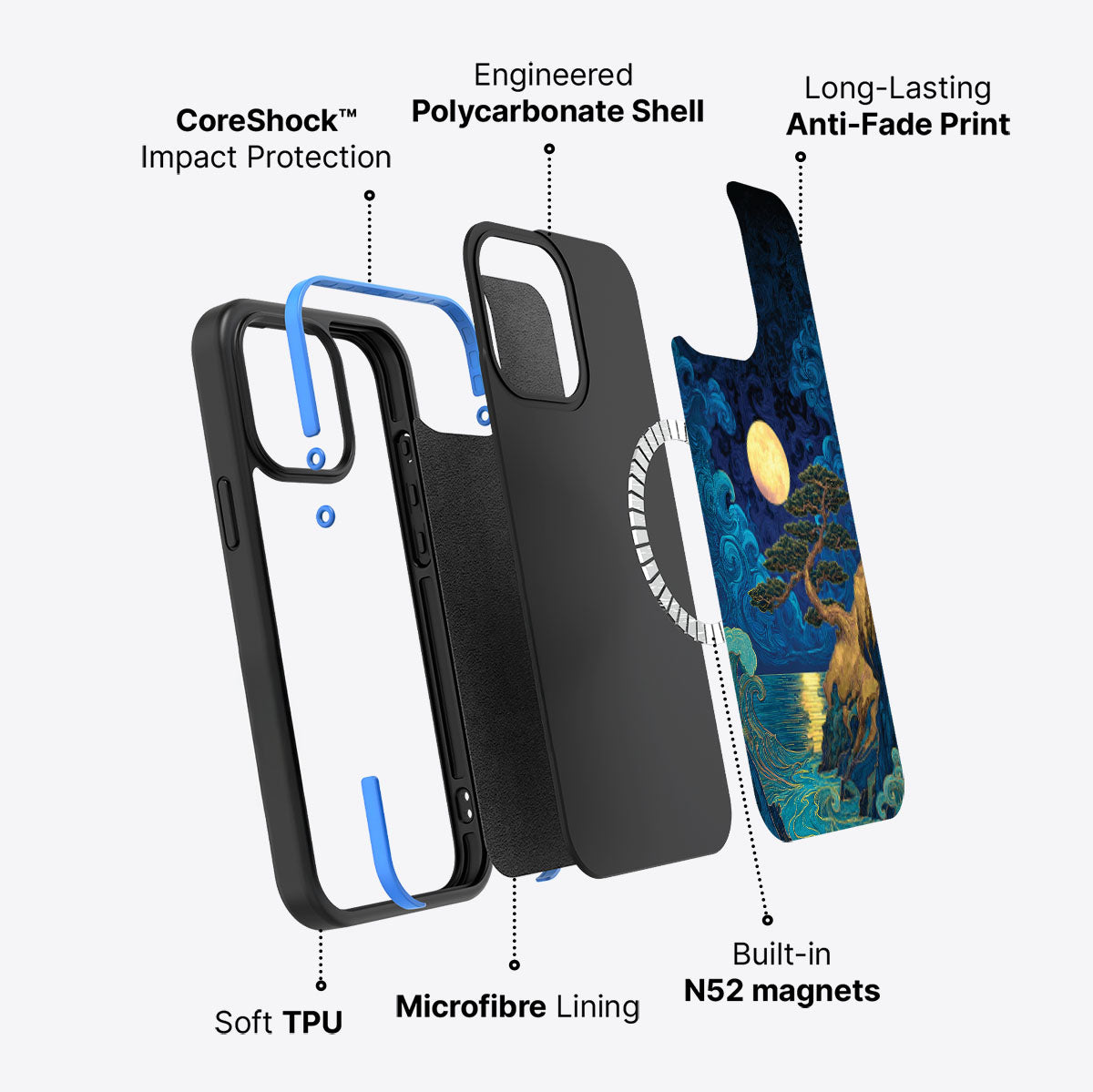 iPhone 13 Pro Max case construction – Moonlit Tide phone case