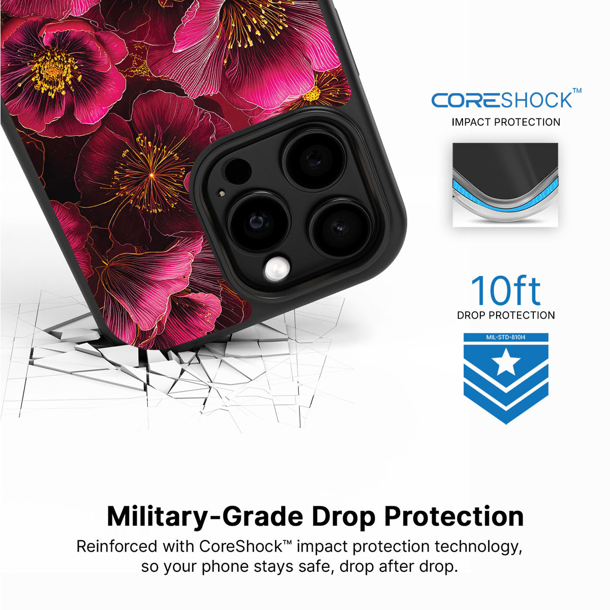 Pink Floral Designer iPhone 13 Pro Max Case – Ruby Flora | MagSafe