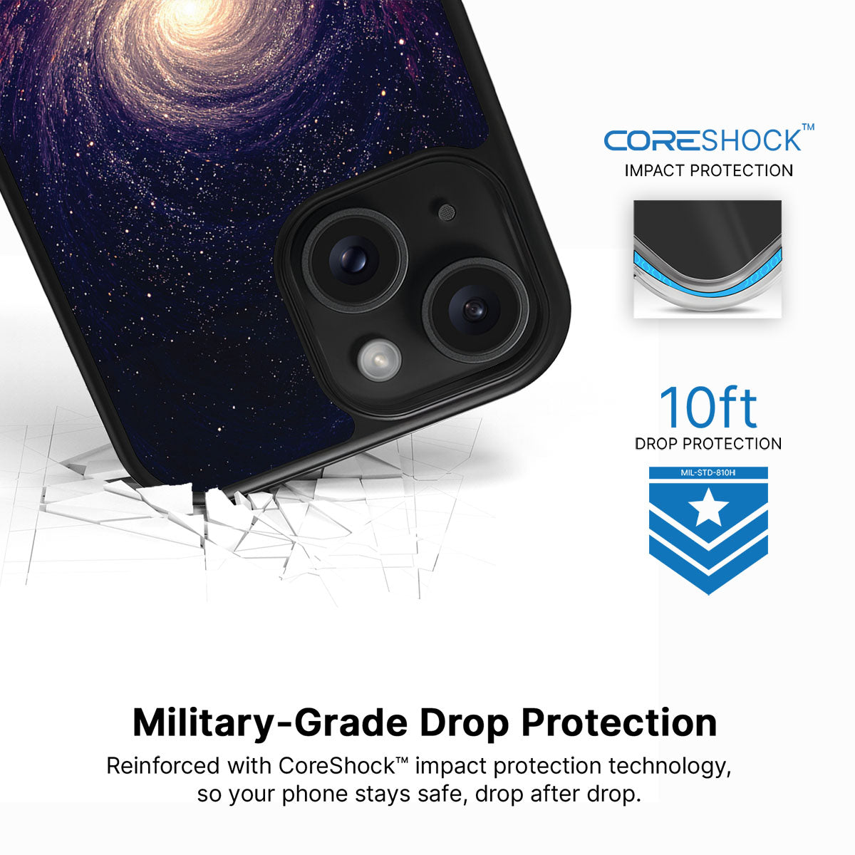 Cosmic Vortex iPhone 14 case with drop protection