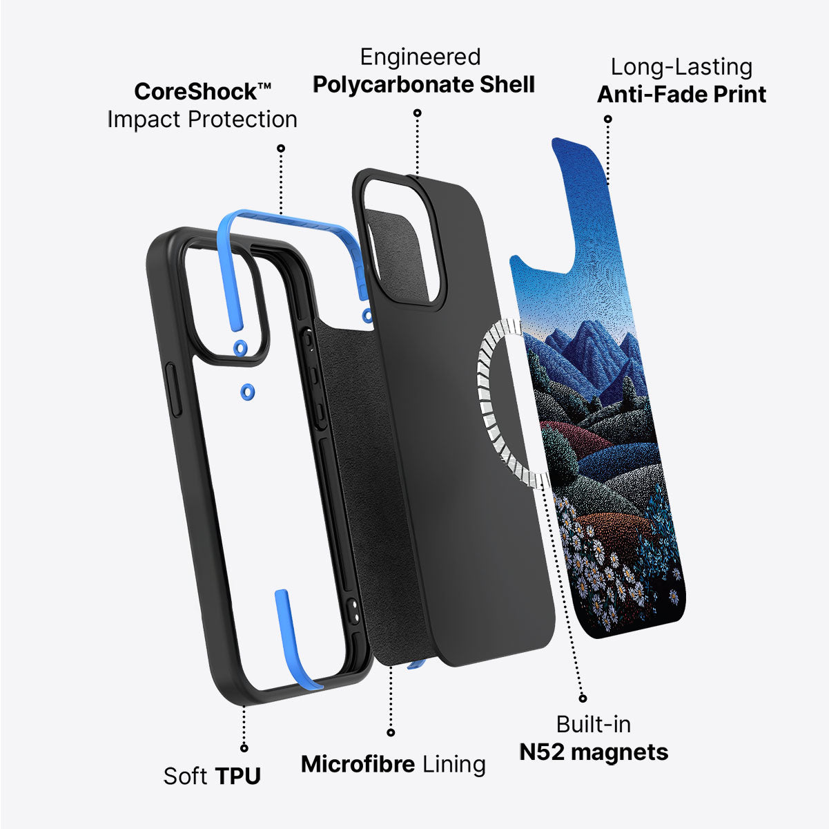Blue Mountain Designer iPhone 14 Case – Indigo Hills | MagSafe