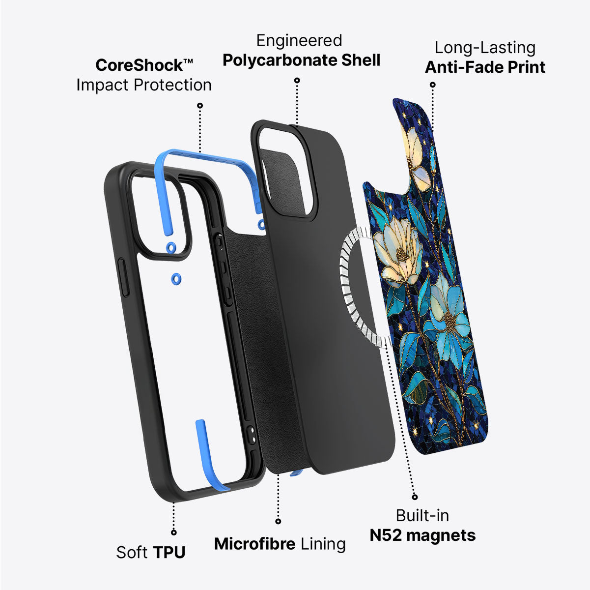 Floral Designer iPhone 14 Case – Midnight Magnolia | MagSafe
