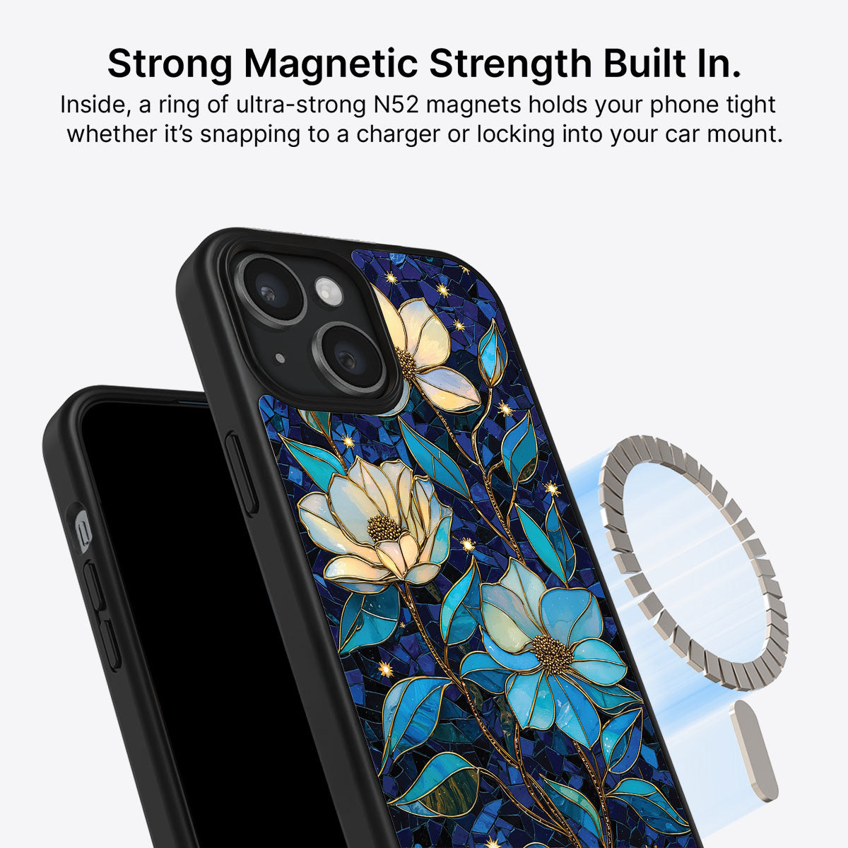 Floral Designer iPhone 14 Case – Midnight Magnolia | MagSafe