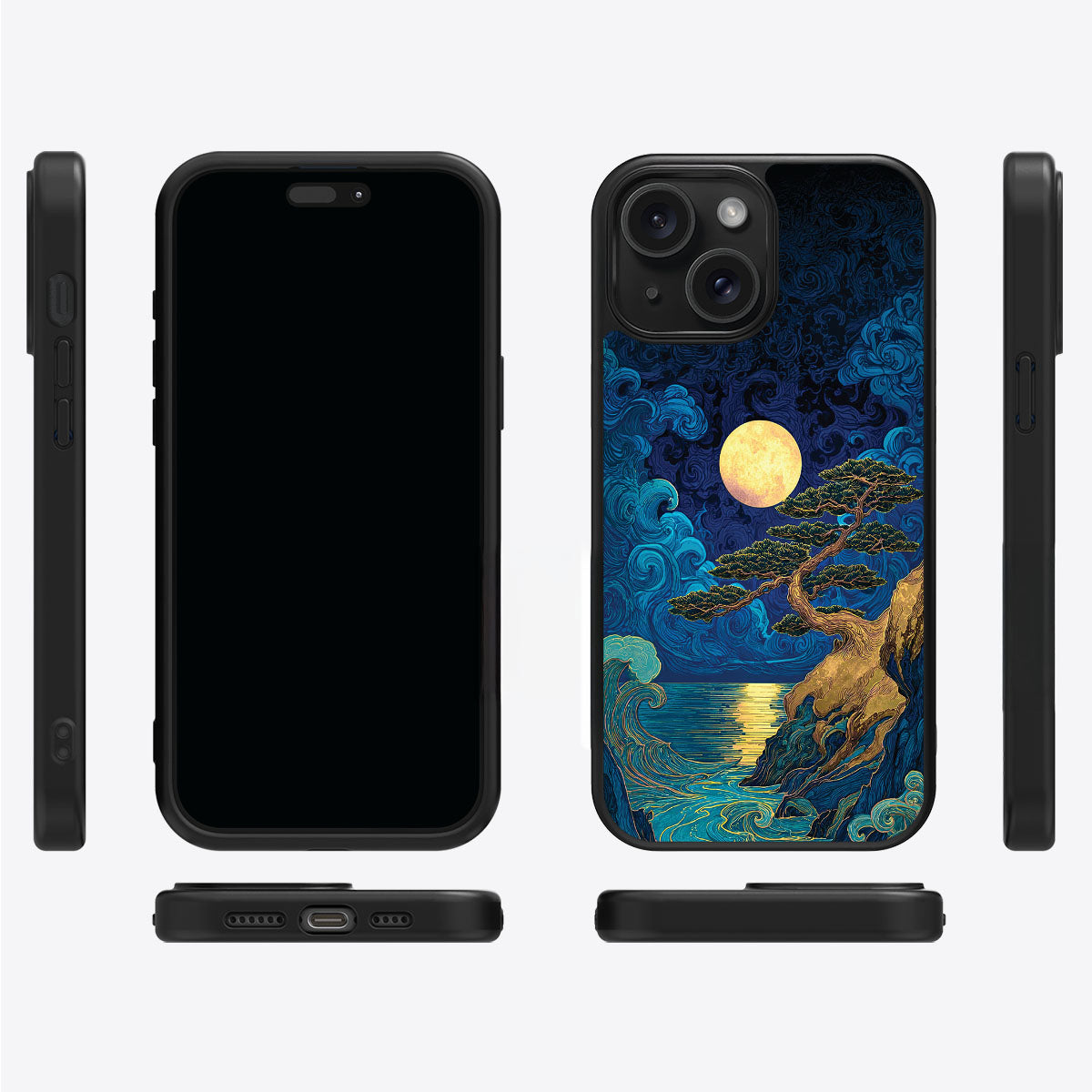 Moonlit Tide iPhone 14 case cover – multi-angle view