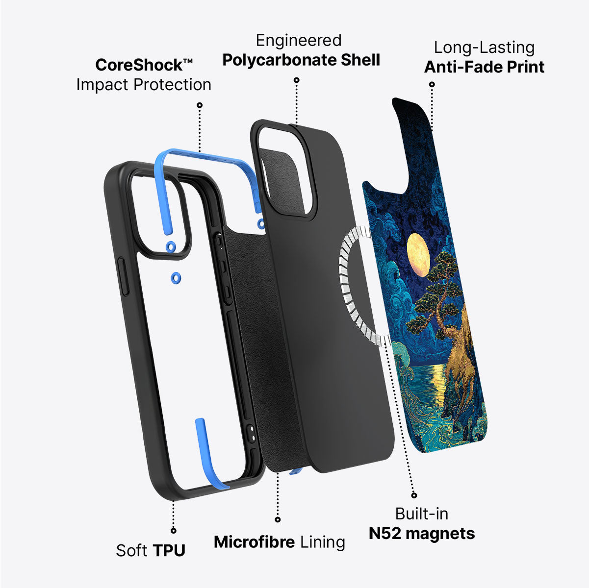 iPhone 14 case construction – Moonlit Tide phone case