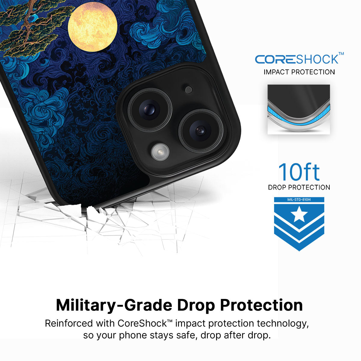 Moonlit Tide iPhone 14 case with drop protection