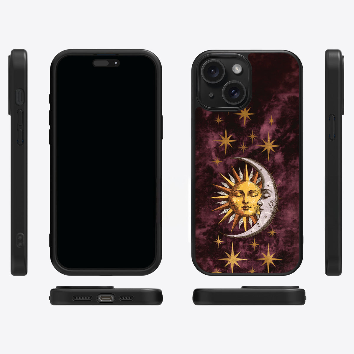 Sun and Moon iPhone 14 case cover – multi-angle view