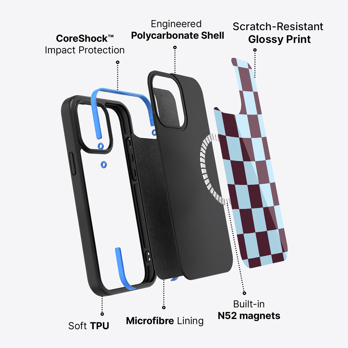 iPhone 14 Plus case construction – Cabernet Tile phone case