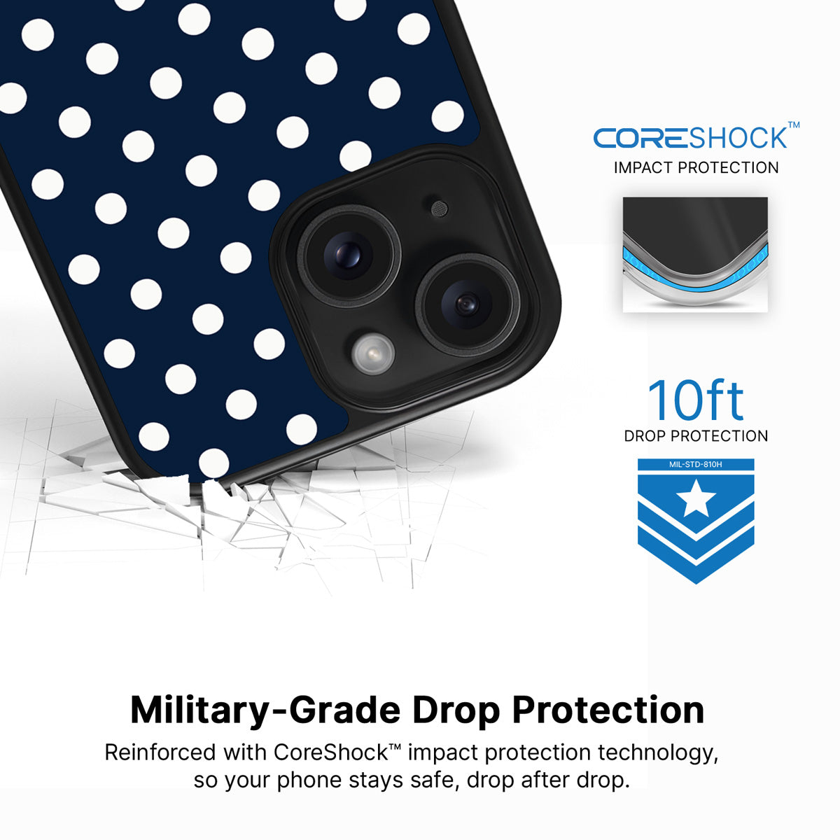 Navy Polka Dot iPhone 14 Plus Case – Deep Sea | MagSafe