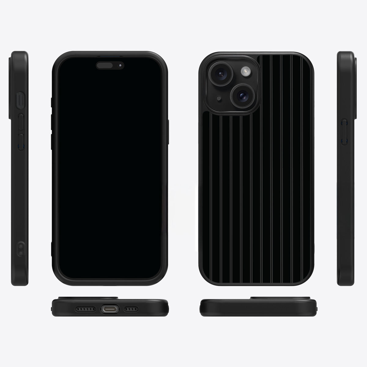 Onyx Pinstripe iPhone 14 Plus case cover – multi-angle view