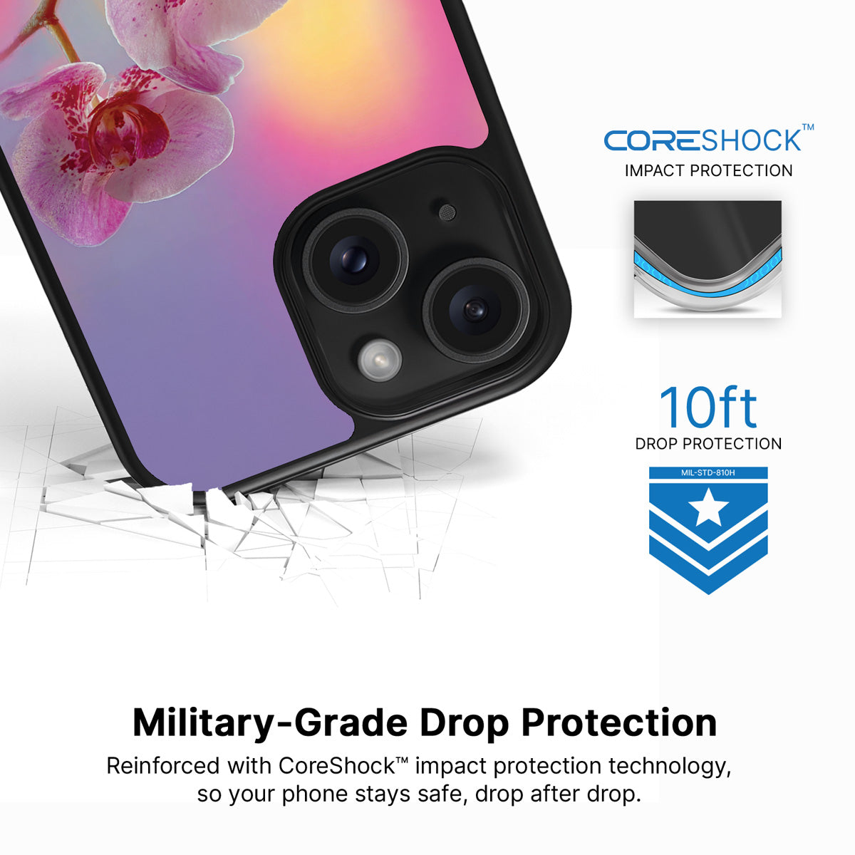 Orchid Dream iPhone 14 Plus case with drop protection