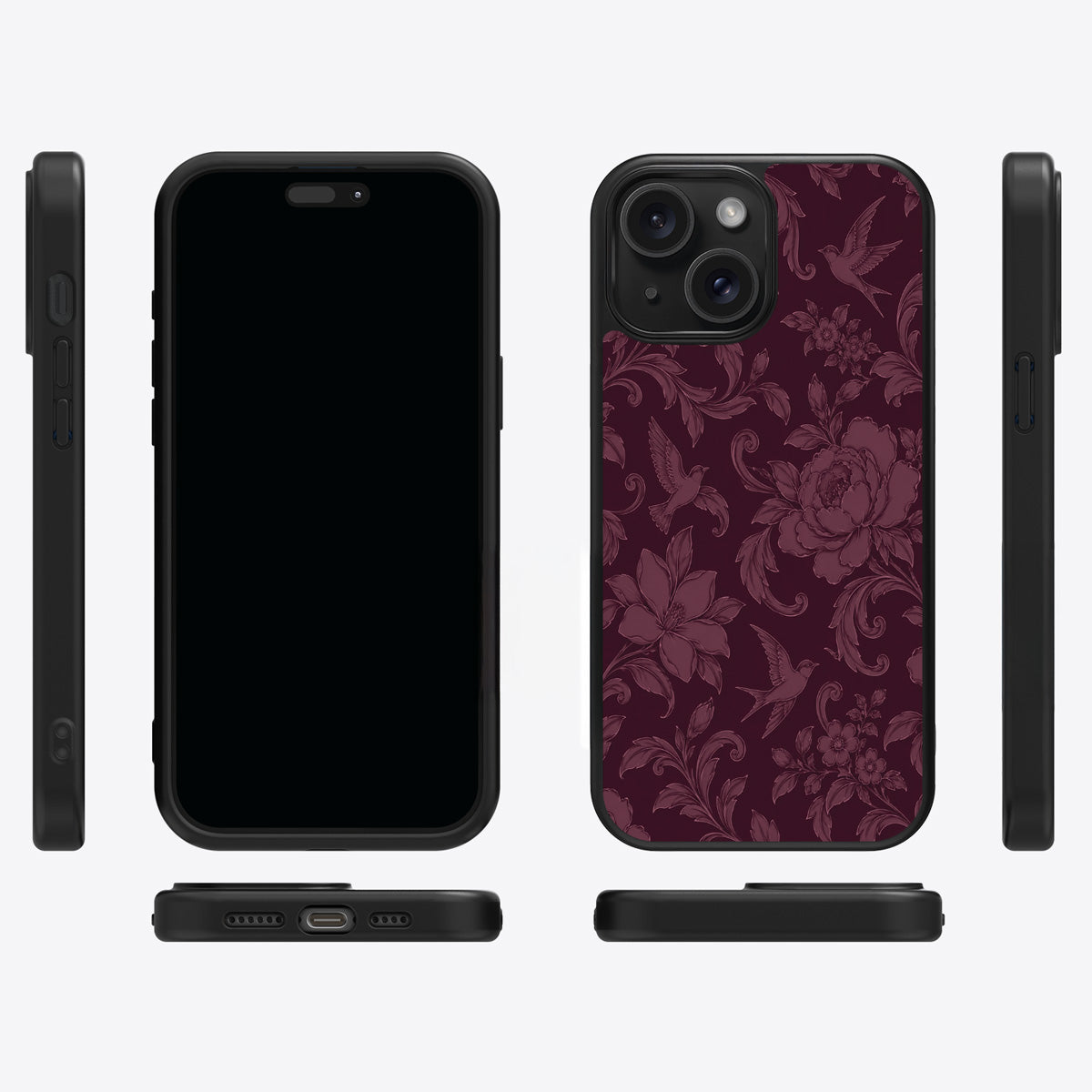 Swallow Damask iPhone 14 Plus case cover – multi-angle view