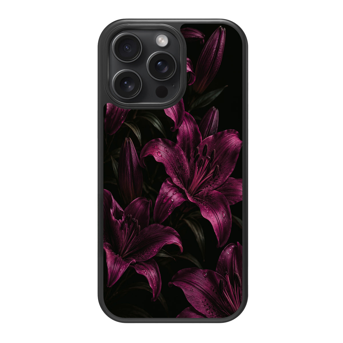 Burgundy Lily design back view – iPhone 14 Pro case
