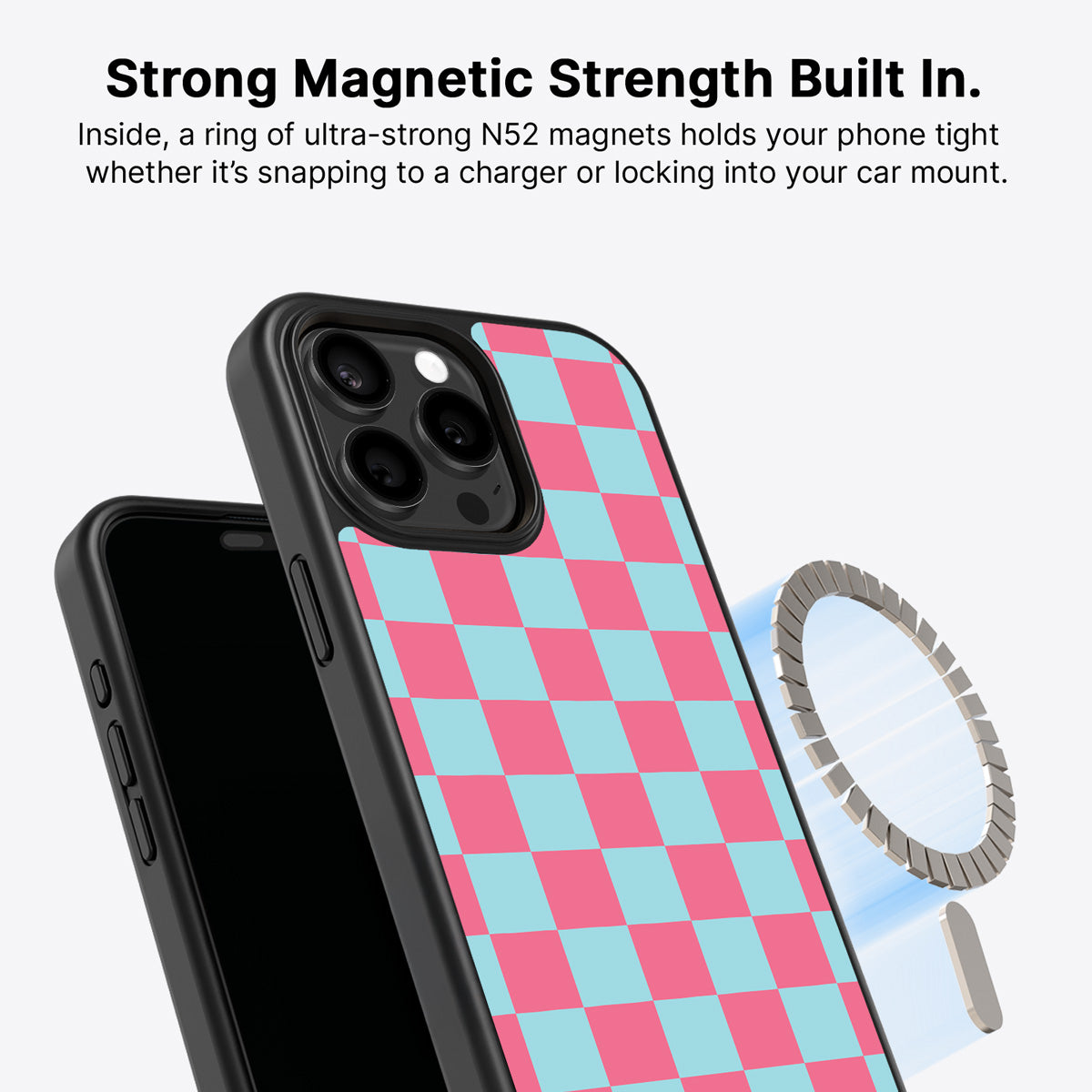 Blue Checkered Designer iPhone 14 Pro Case – Candy Floss | MagSafe