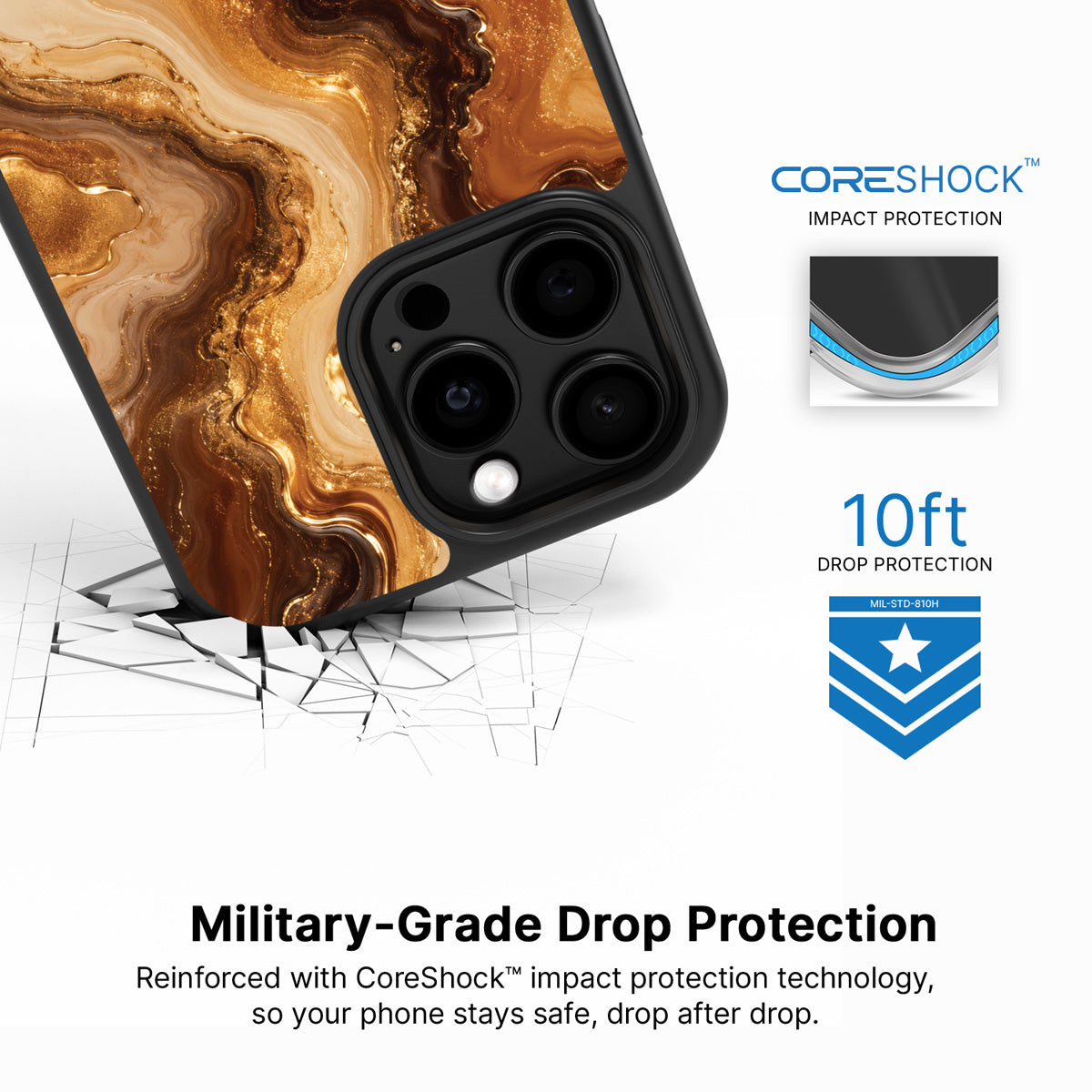 Caramel Swirl iPhone 14 Pro case with drop protection