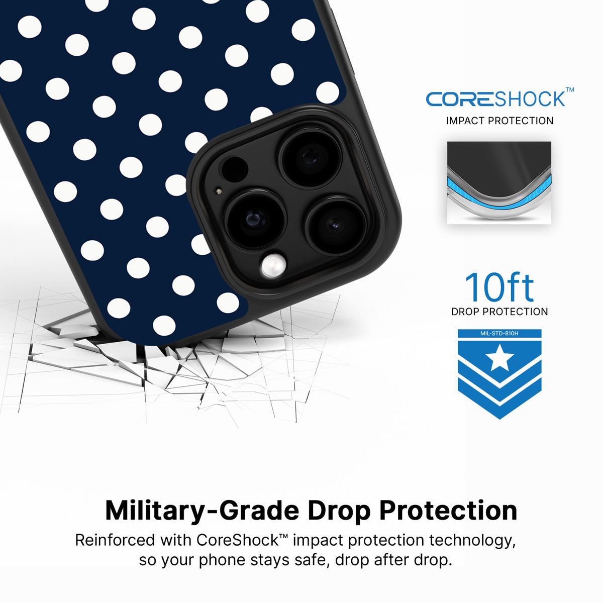 Navy Polka Dot iPhone 14 Pro Case – Deep Sea | MagSafe