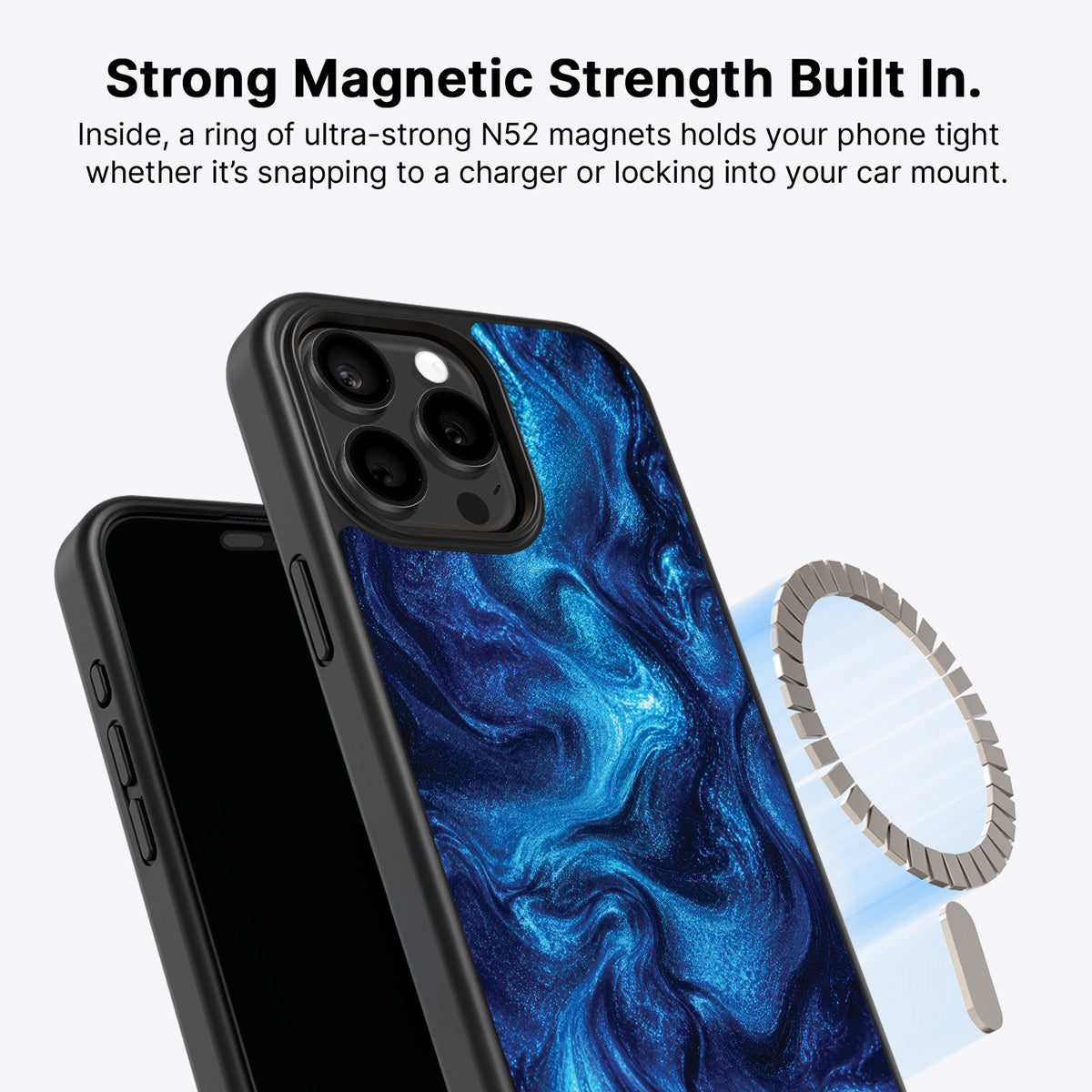 Blue Marble Designer iPhone 14 Pro Case – Indigo Impasto | MagSafe