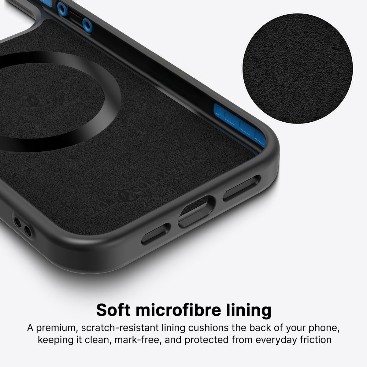 iPhone 14 Pro case interior – Milk Chocolate microfibre lining
