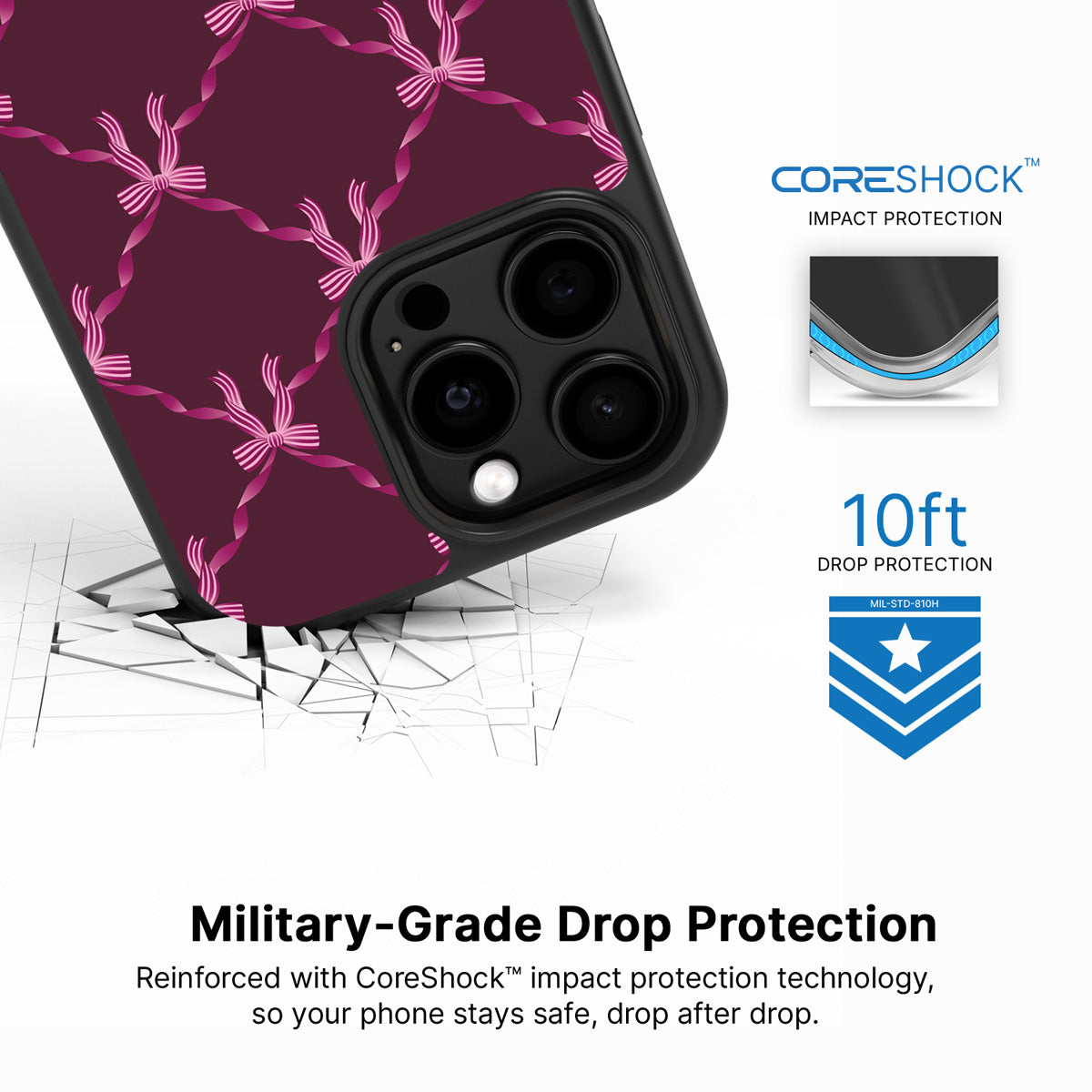 Bordeaux Bow iPhone 14 Pro Max case with drop protection