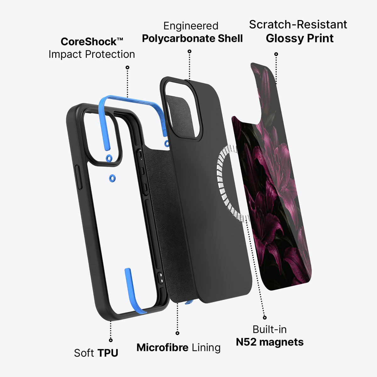iPhone 14 Pro Max case construction – Burgundy Lily phone case