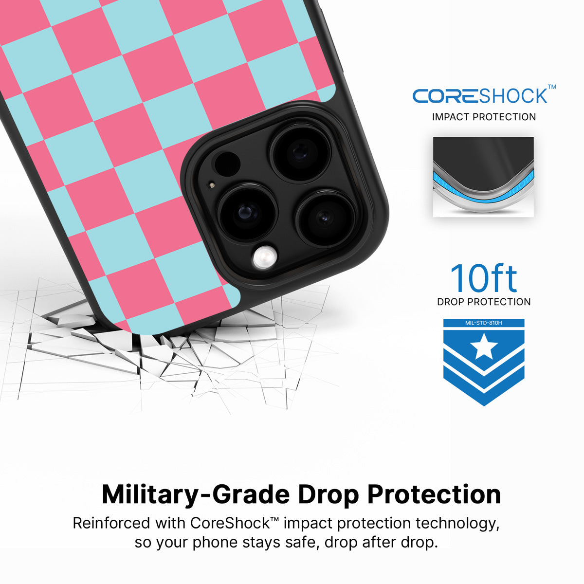 Blue Checkered Designer iPhone 14 Pro Max Case – Candy Floss | MagSafe