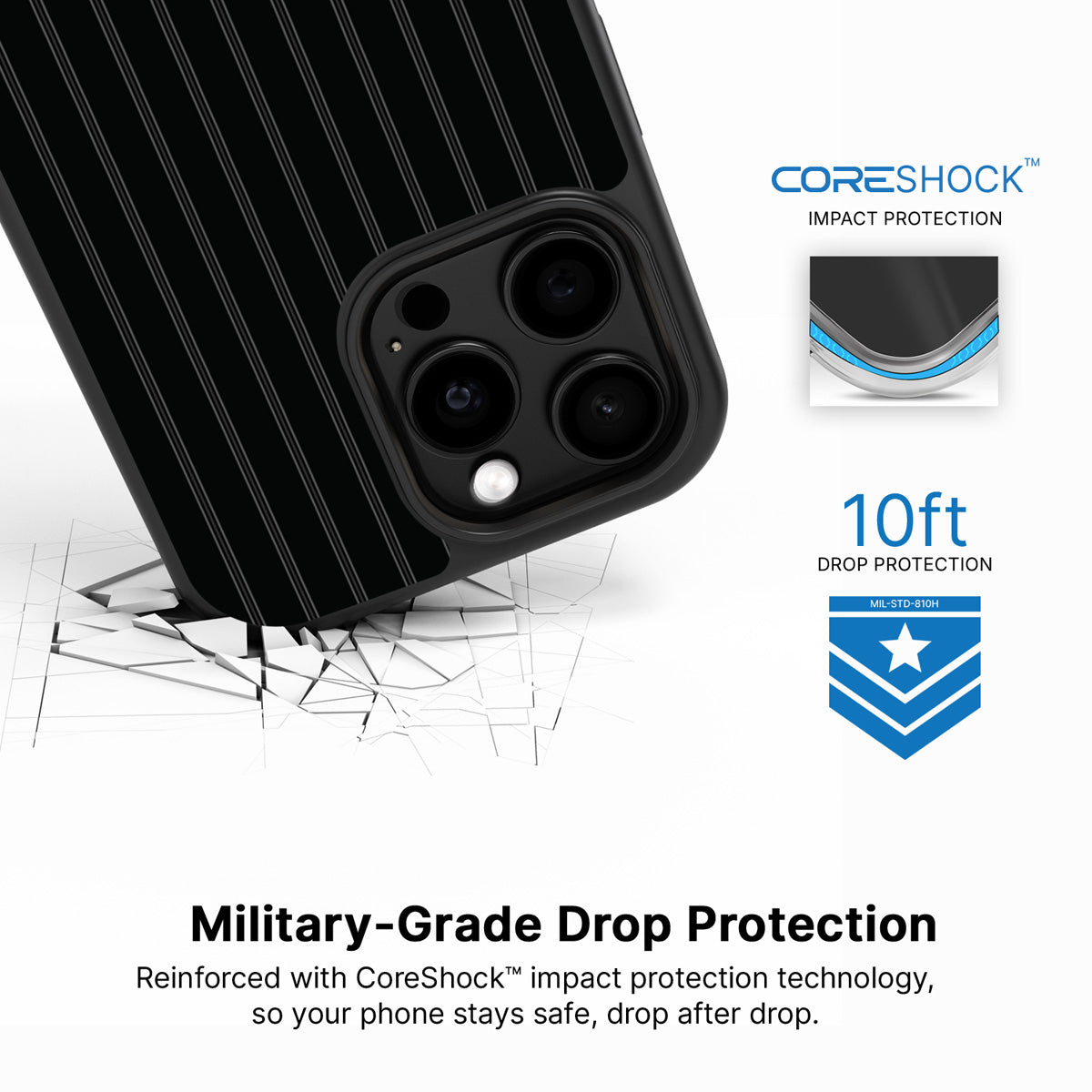 Onyx Pinstripe iPhone 14 Pro Max case with drop protection