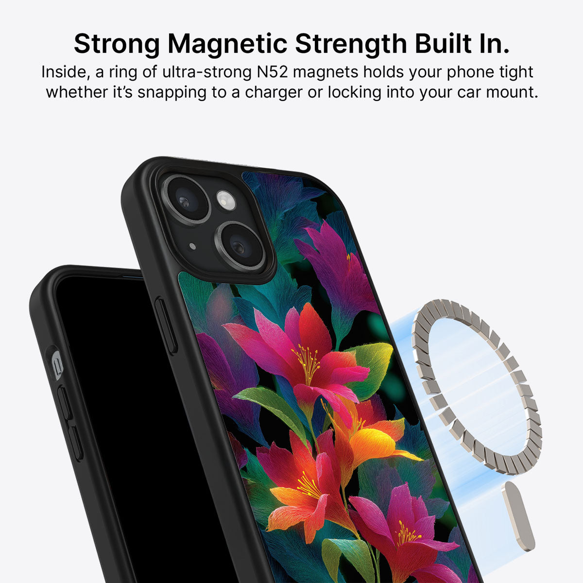 Floral Designer iPhone 15 Case – Jungle Bloom | MagSafe
