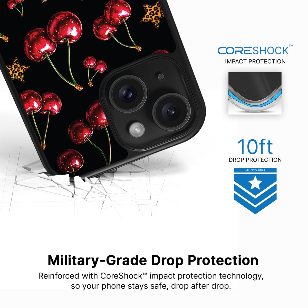 Rebel Cherry iPhone 15 case with drop protection