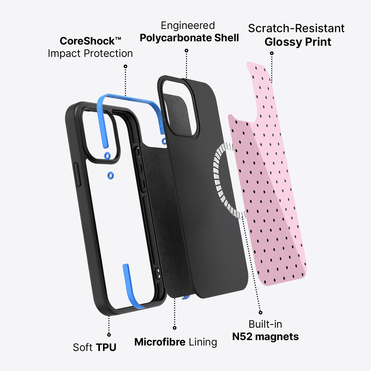 Pink Polka Dot iPhone 15 Case – Veloria | MagSafe