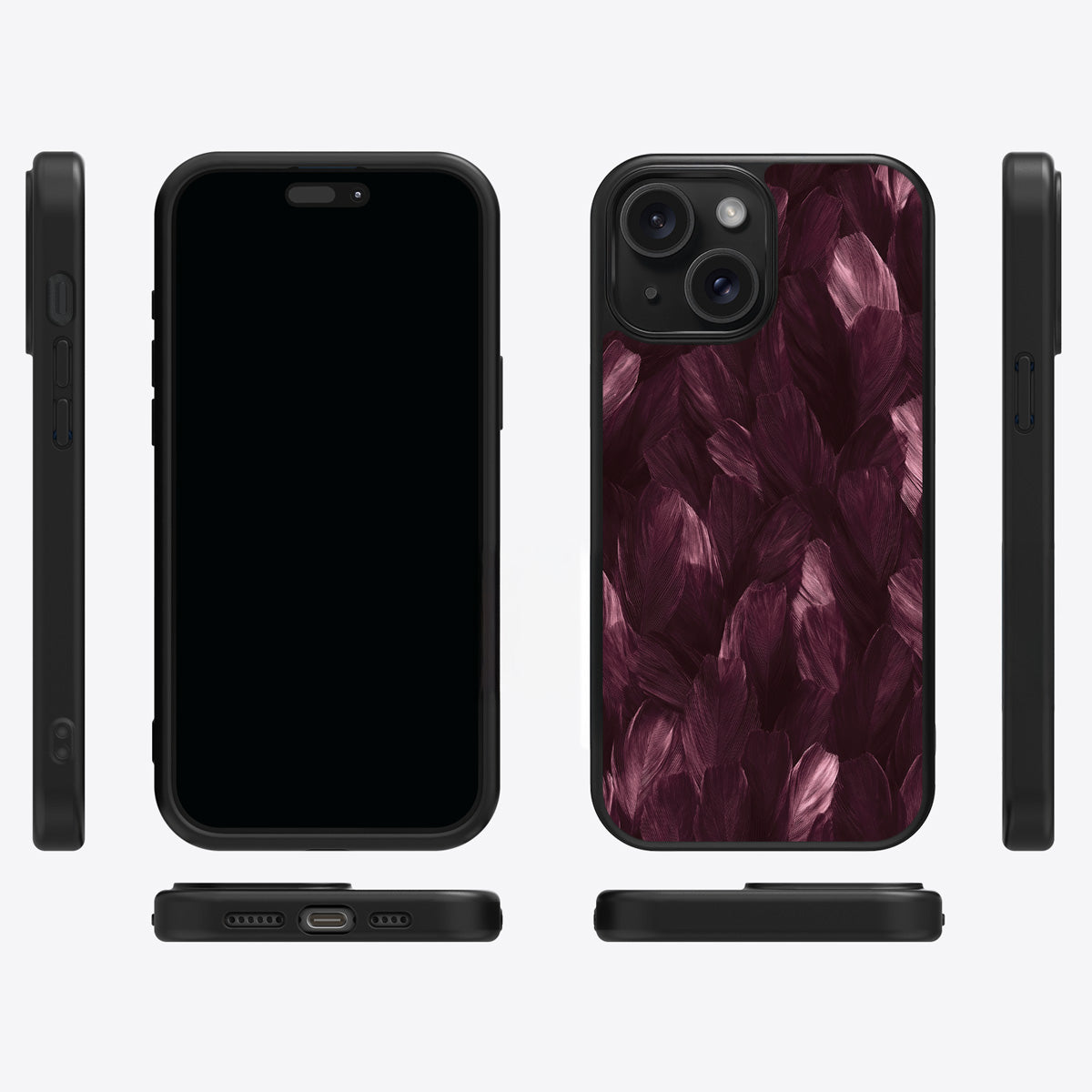 Wine Plumage iPhone 15 case cover – multi-angle view