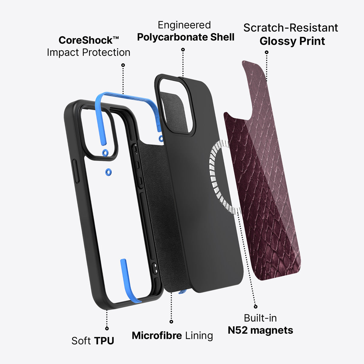 iPhone 15 case construction – Wine Python phone case