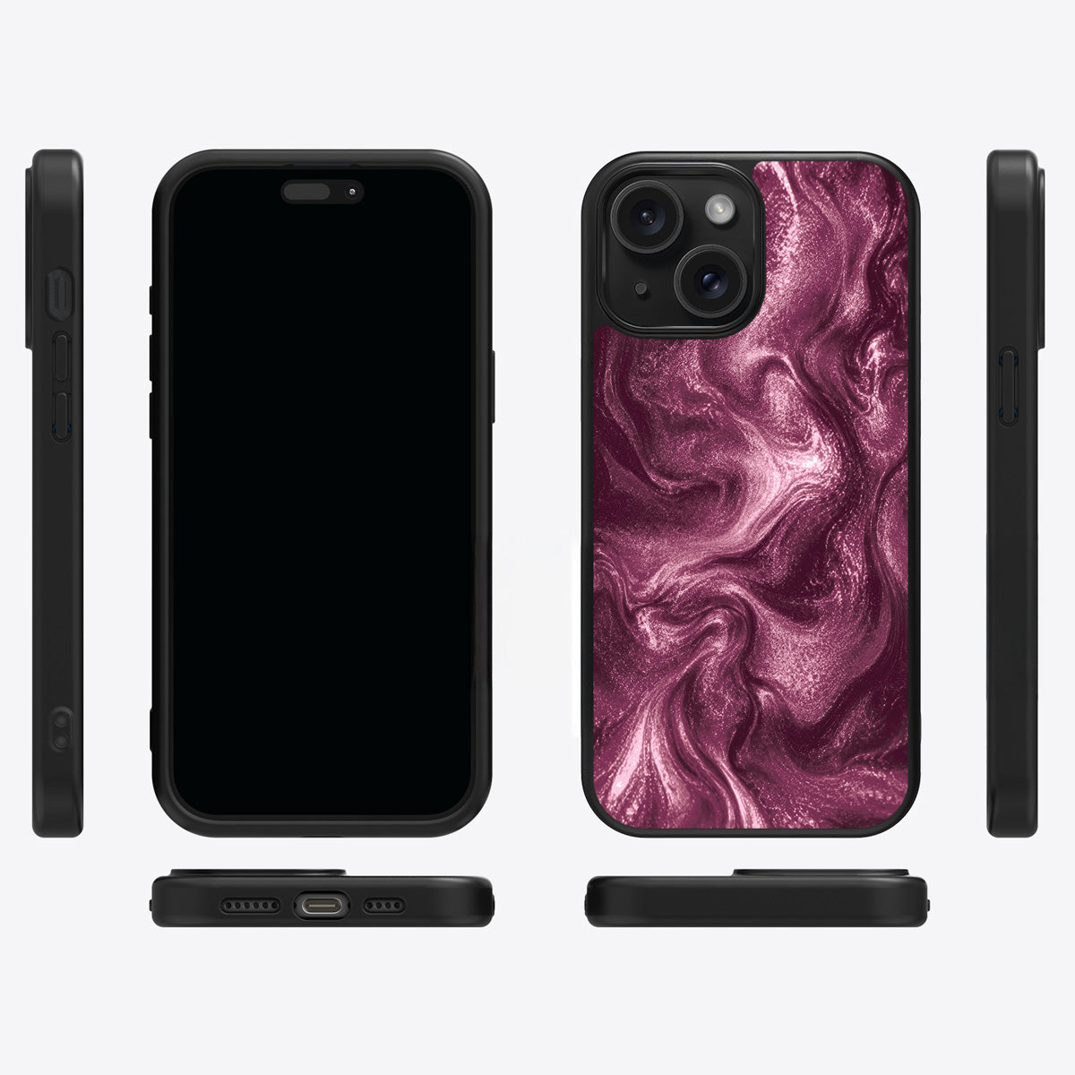 Wine Shimmer iPhone 15 case cover – multi-angle view
