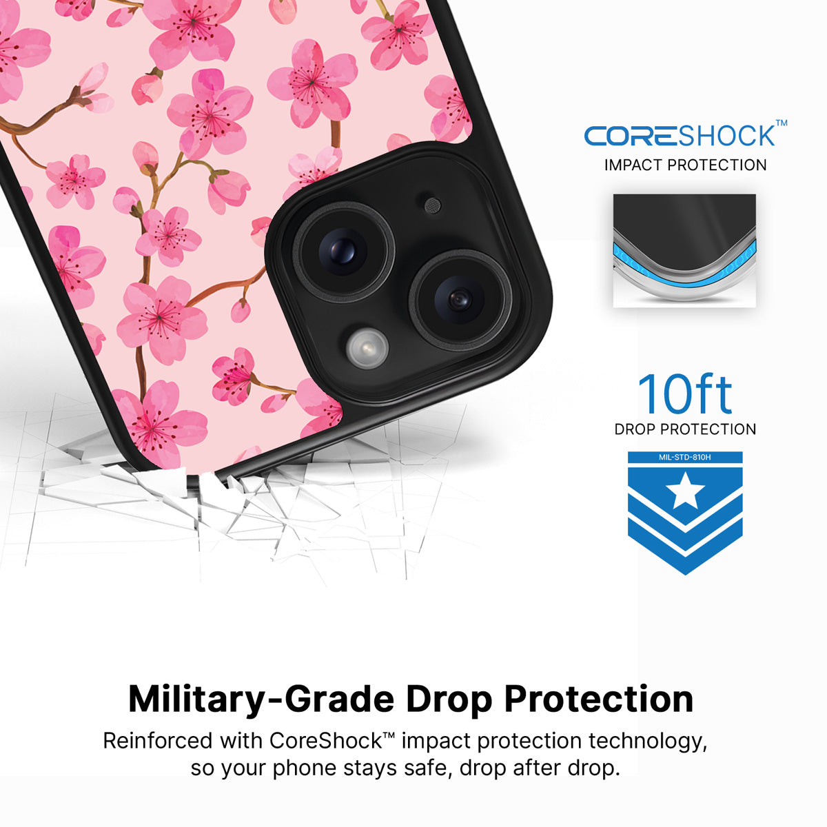 Cherry Blossom iPhone 15 Plus case with drop protection