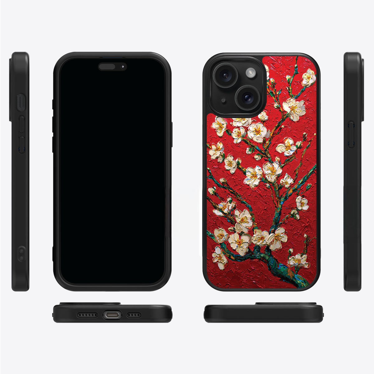 Crimson Blossom iPhone 15 Plus case cover – multi-angle view