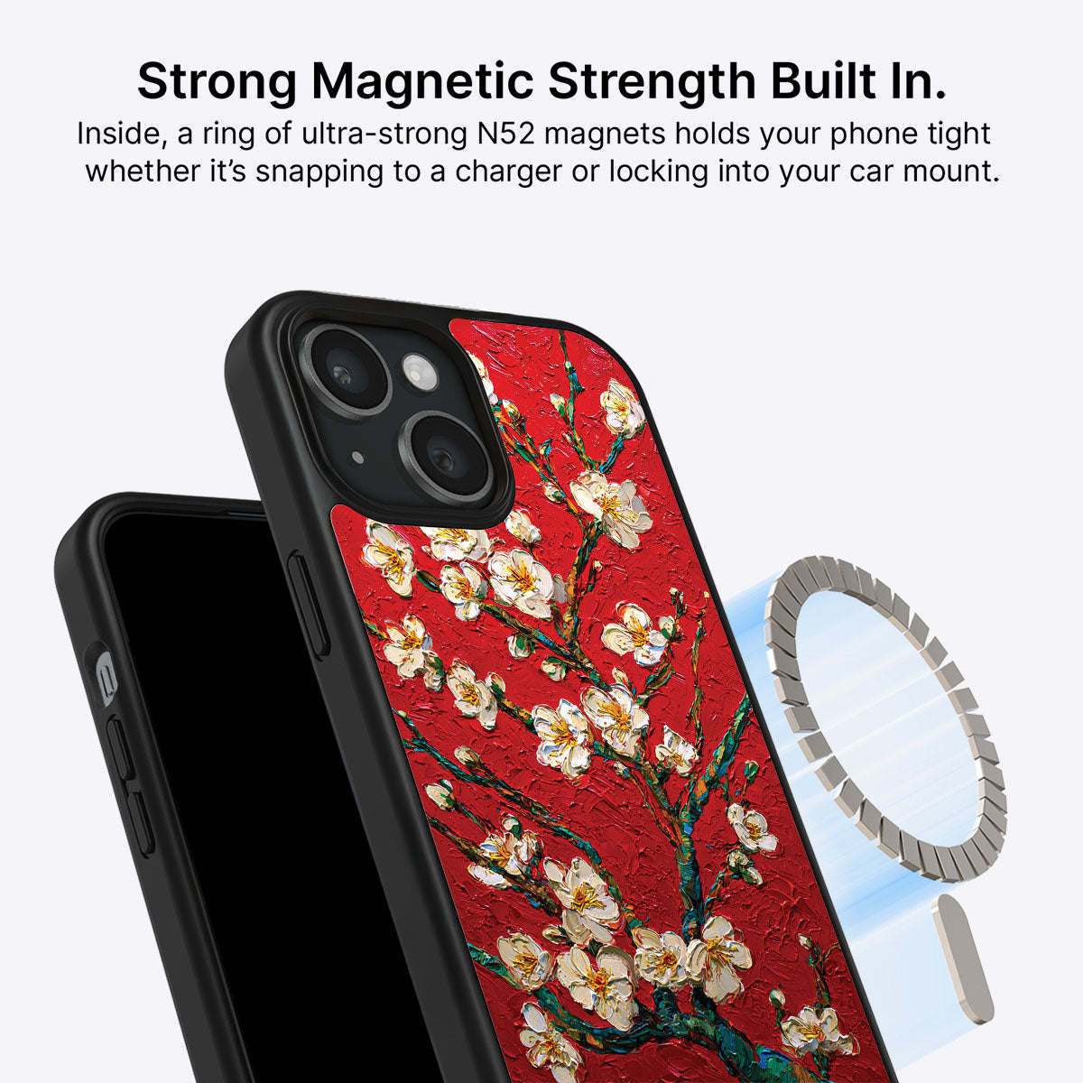 iPhone 15 Plus MagSafe case – Crimson Blossom design
