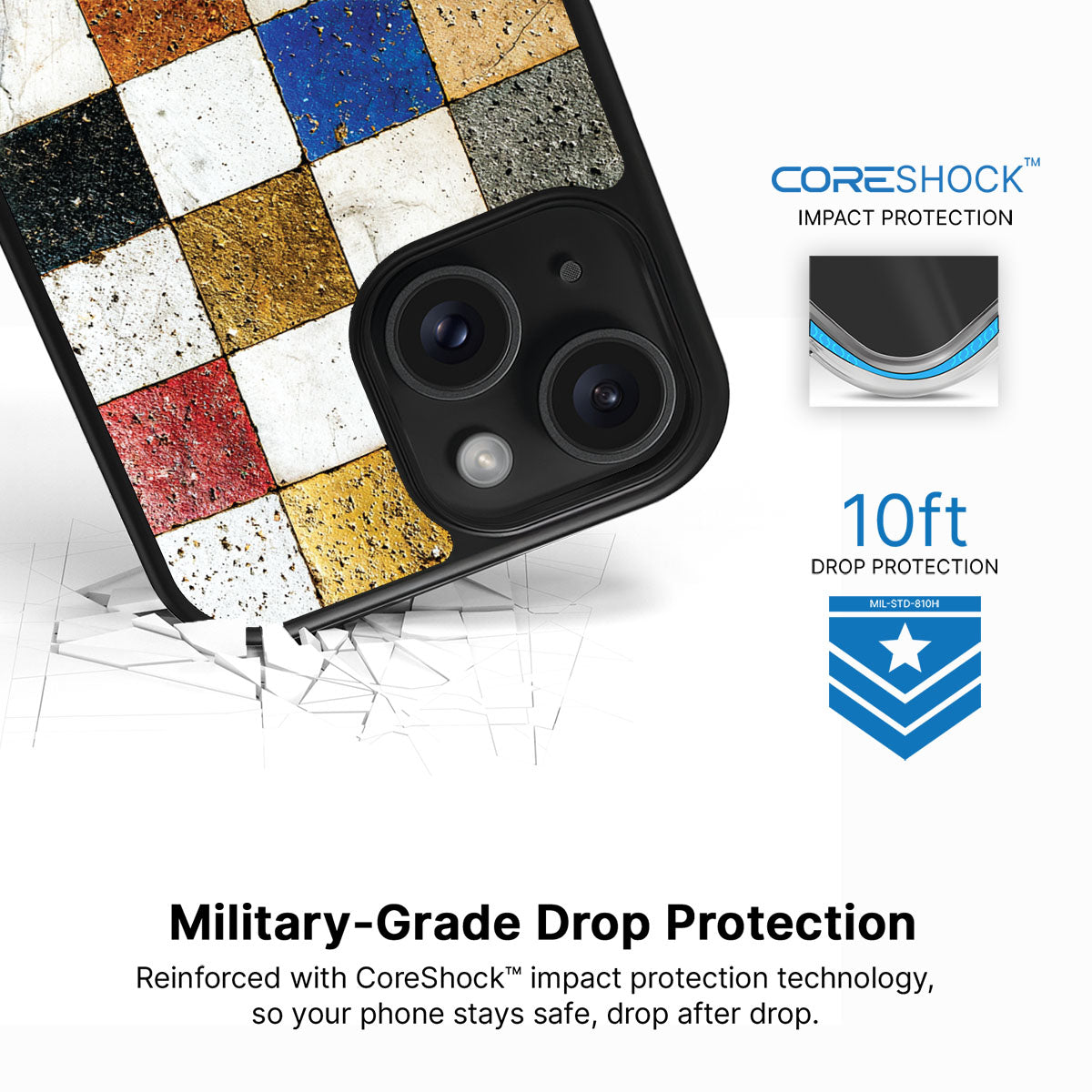 Heritage Mosaic iPhone 15 Plus case with drop protection