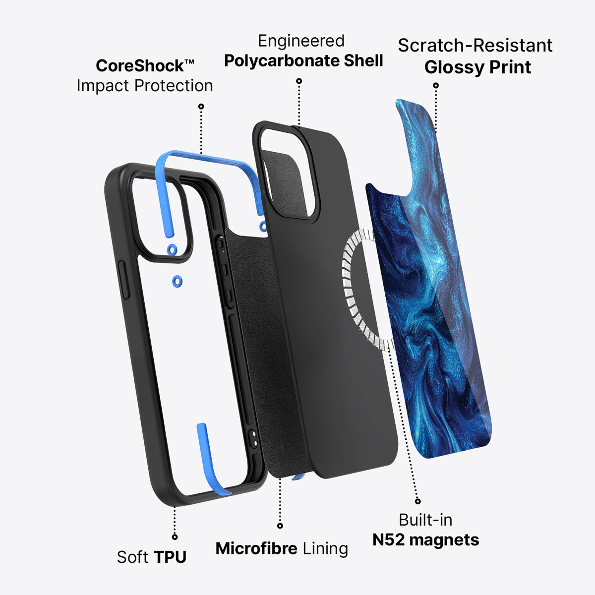 Blue Marble Designer iPhone 15 Plus Case – Indigo Impasto | MagSafe