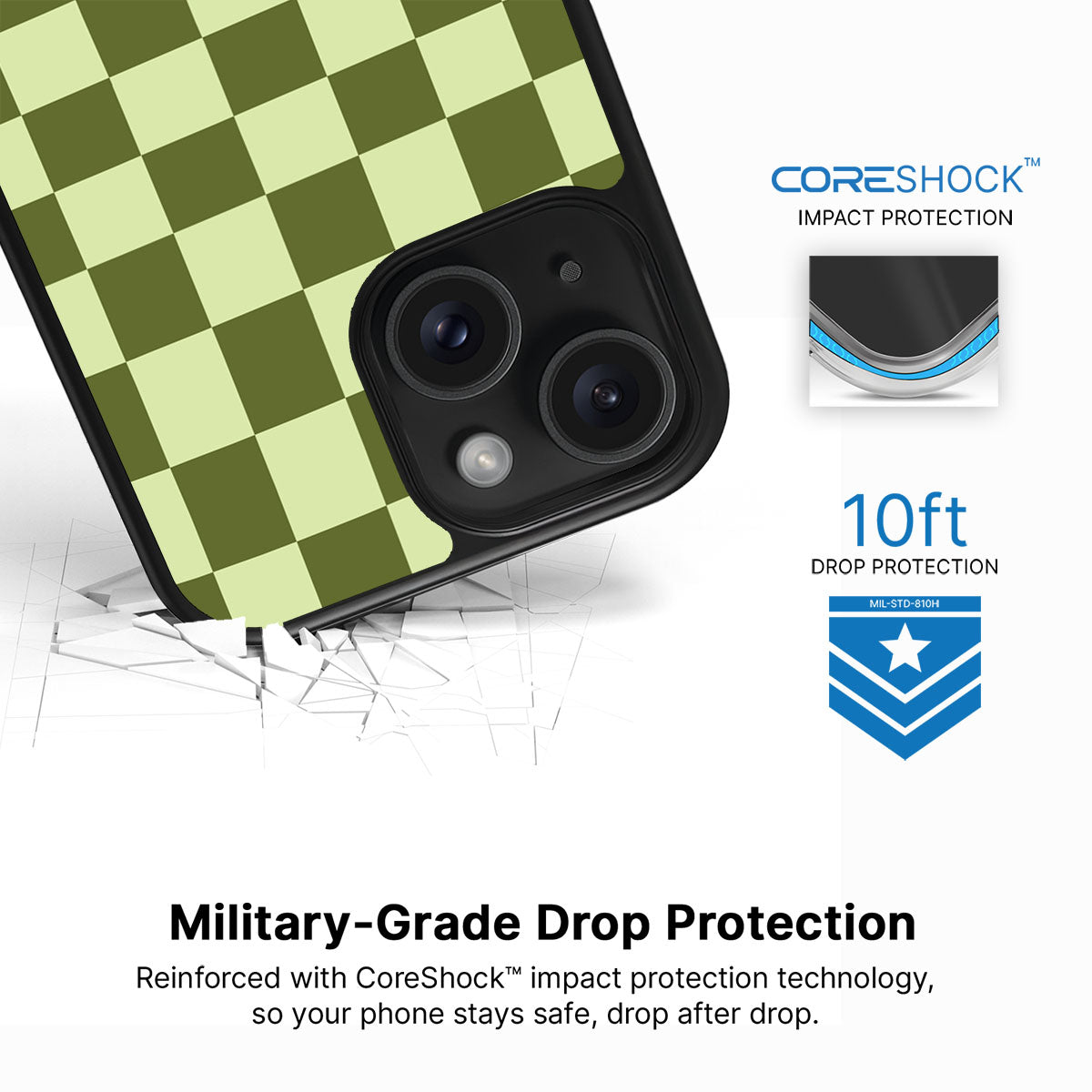 Olive Meadow iPhone 15 Plus case with drop protection