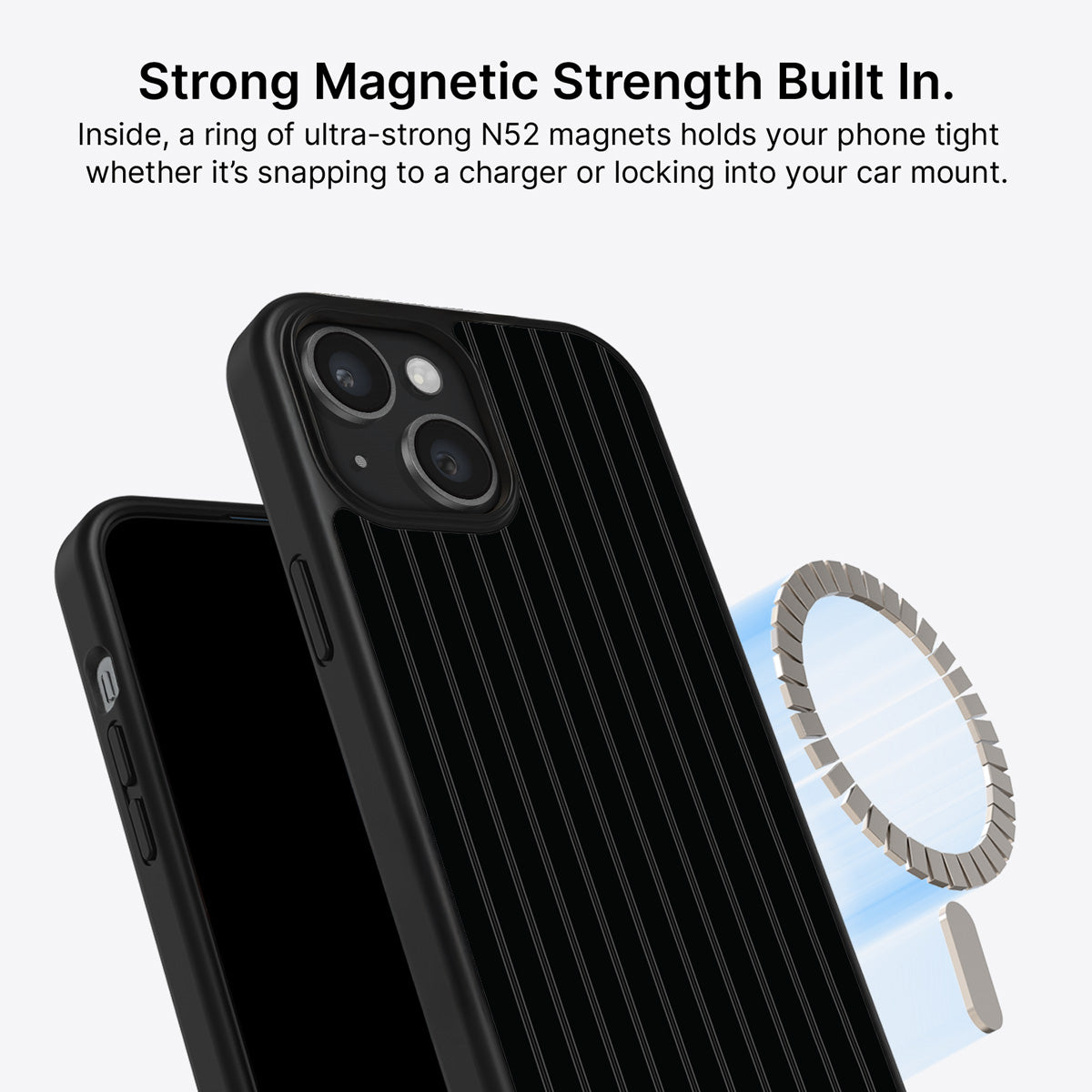iPhone 15 Plus MagSafe case – Onyx Pinstripe design