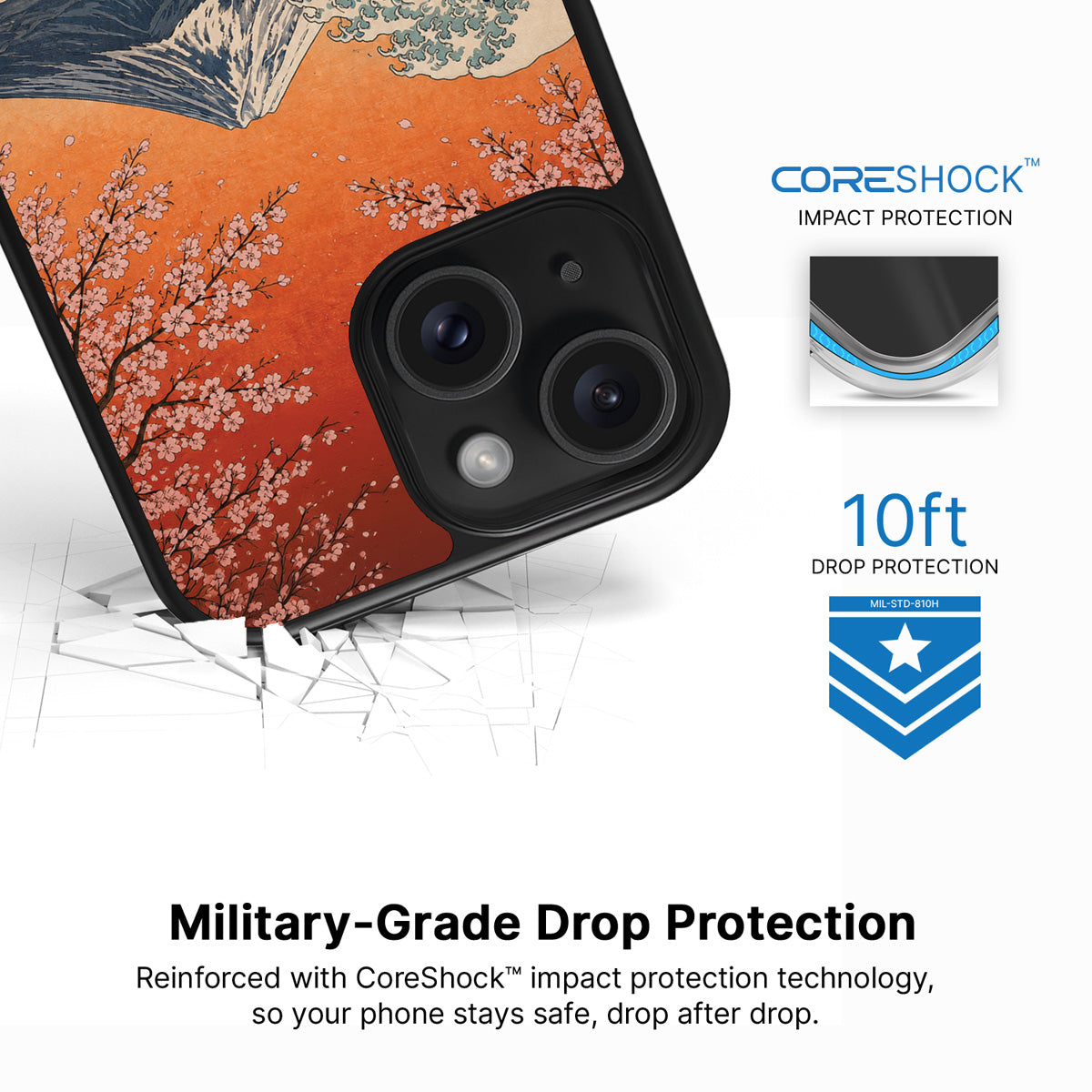 Sakura Coast iPhone 15 Plus case with drop protection