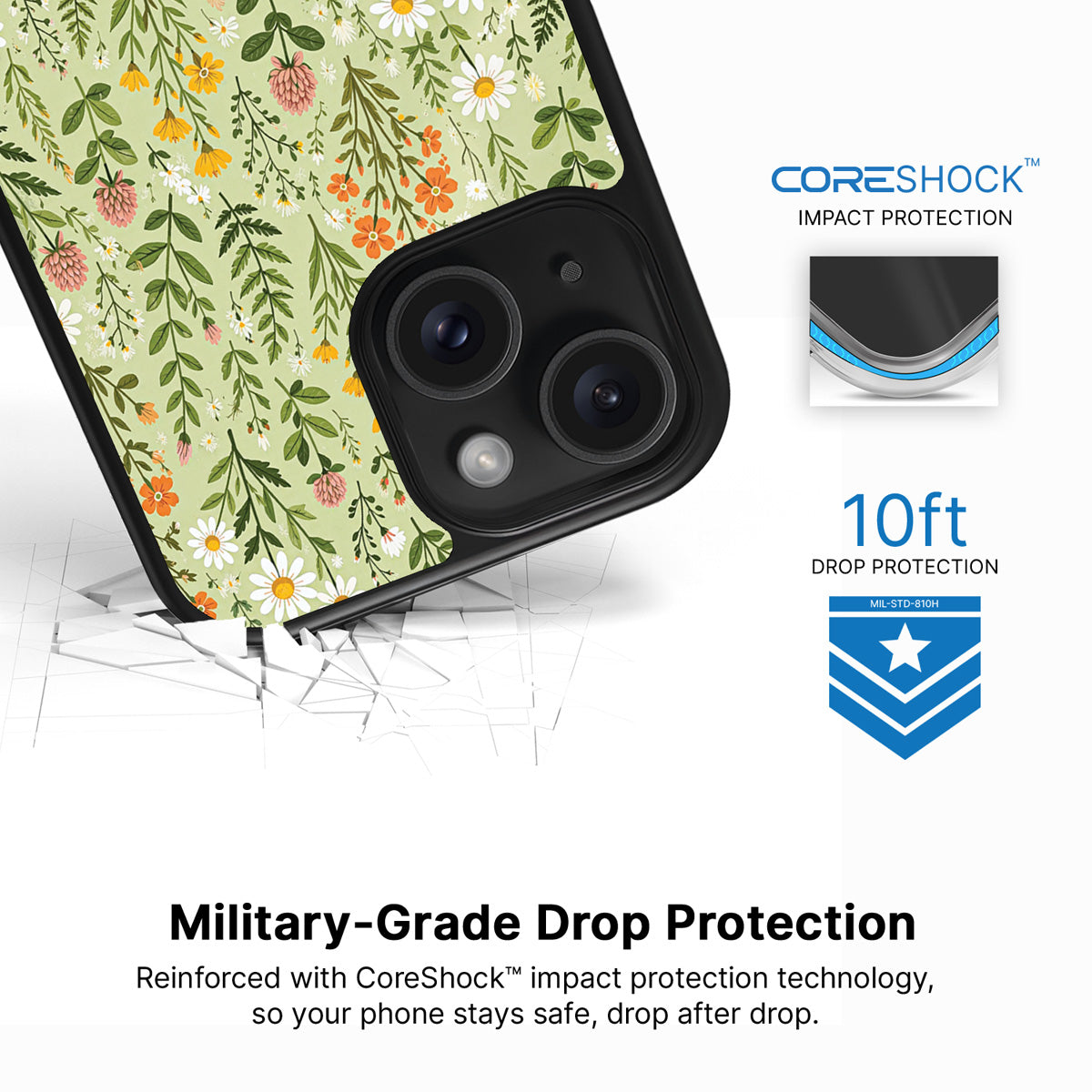 Wildflower Meadow iPhone 15 Plus case with drop protection