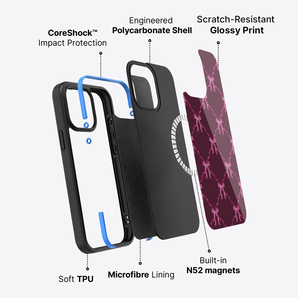 iPhone 15 Pro case construction – Bordeaux Bow phone case