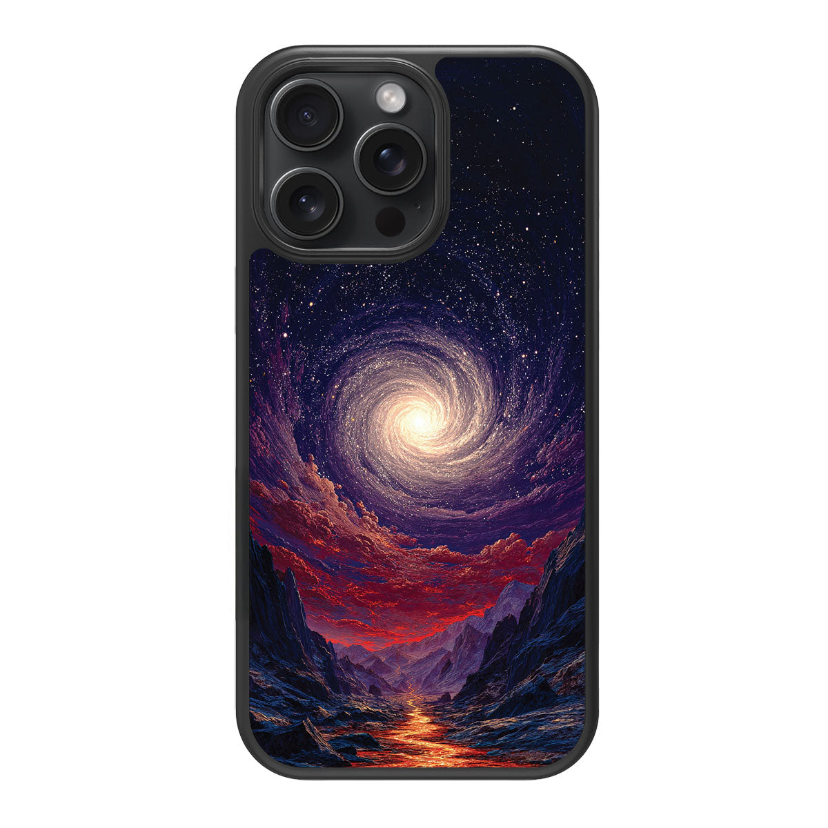 Cosmic Vortex design back view – iPhone 15 Pro case