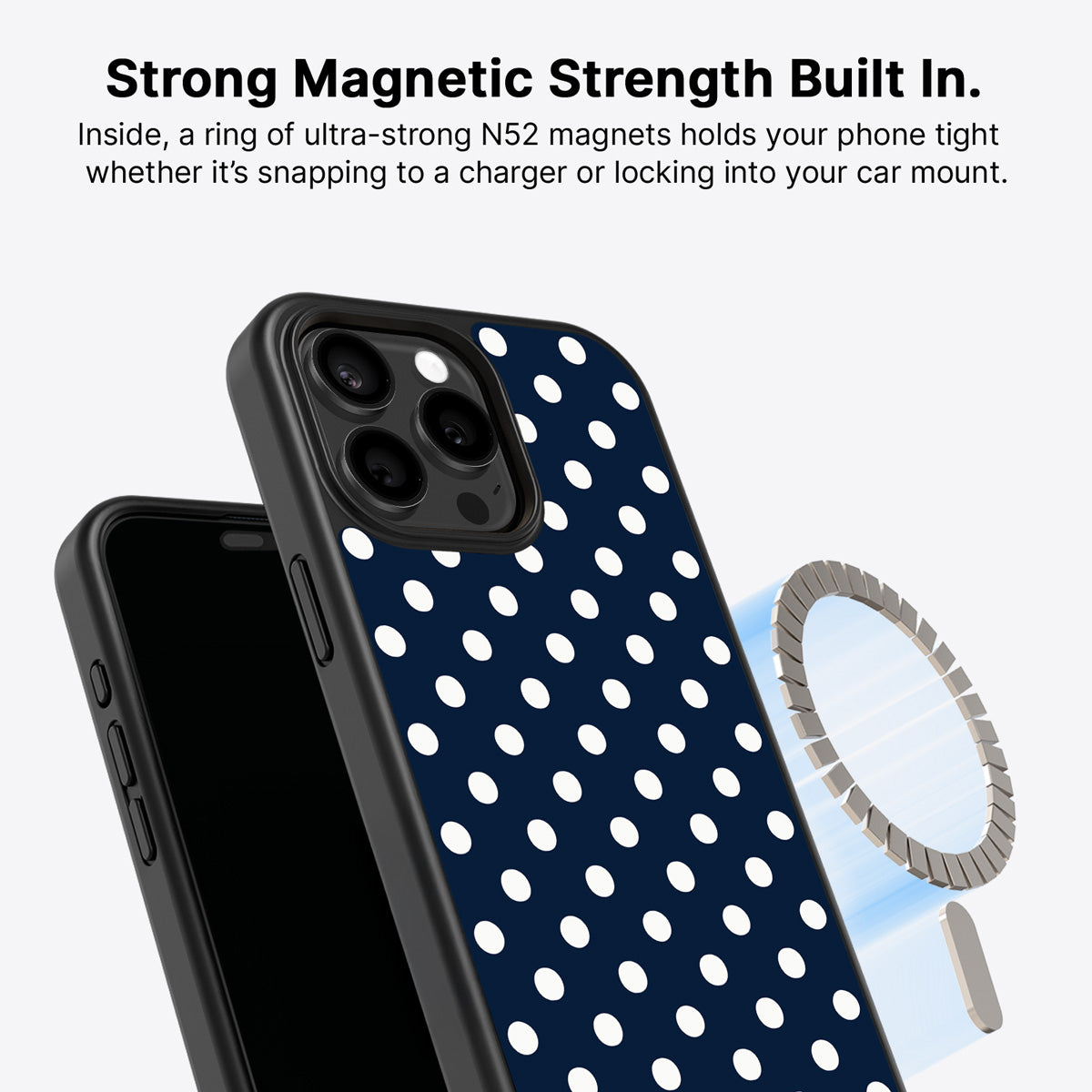 Navy Polka Dot iPhone 15 Pro Case – Deep Sea | MagSafe