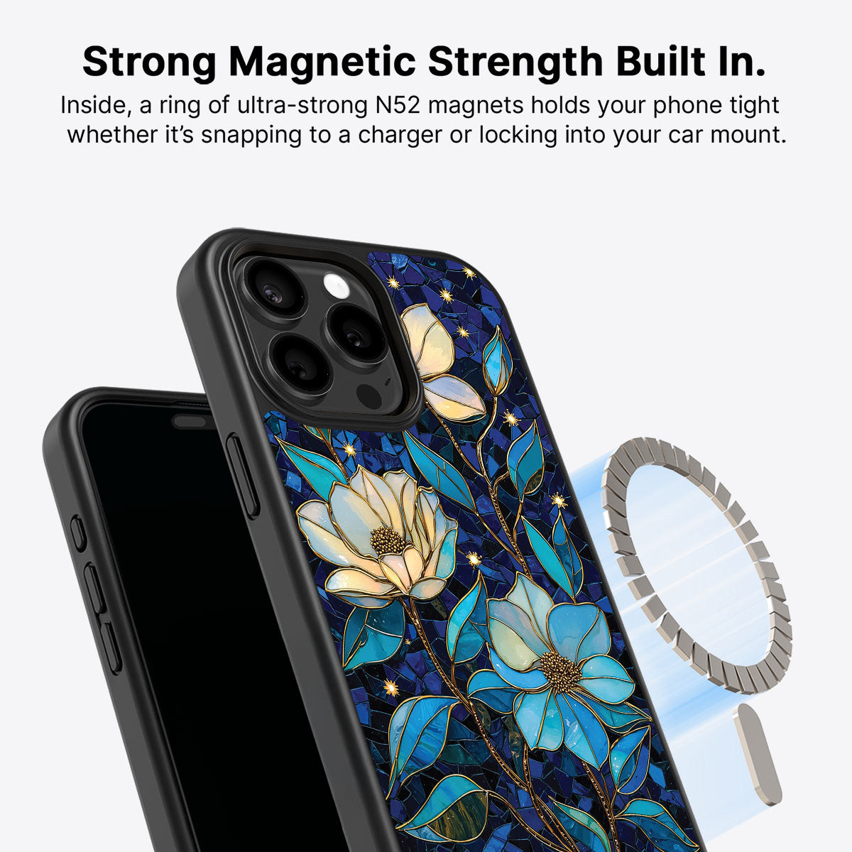 Floral Designer iPhone 15 Pro Case – Midnight Magnolia | MagSafe