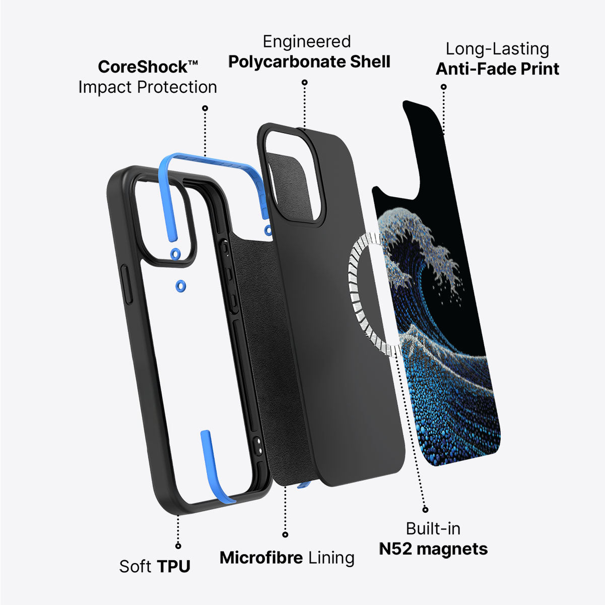 Japanese Designer iPhone 15 Pro Case – Midnight Tide | MagSafe