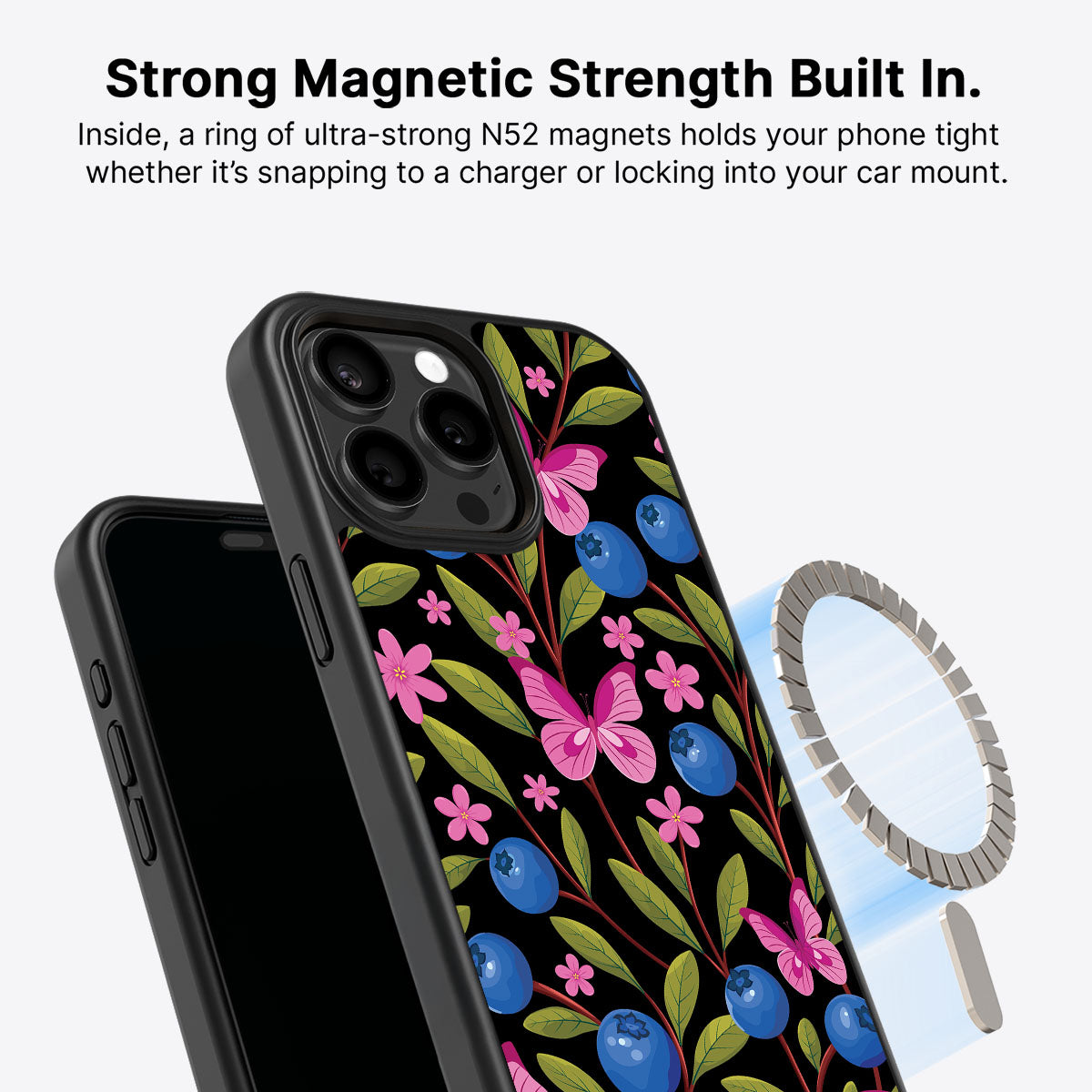 Blueberry Butterflies - iPhone 15 Pro Max Case #case type_core (magsafe)