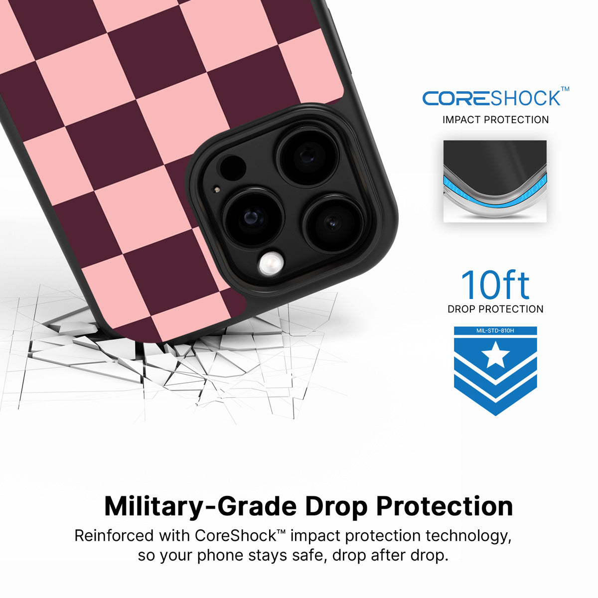 Claret Tile iPhone 15 Pro Max case with drop protection