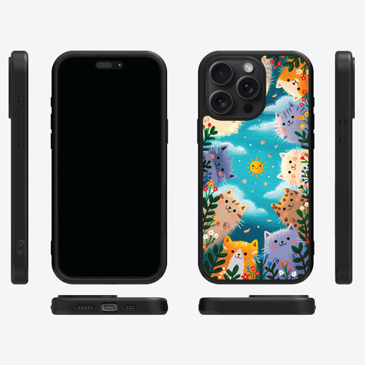 Garden Kittens iPhone 15 Pro Max case cover – multi-angle view